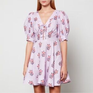 House of Harlow 1960 Lilac Floral Mini Dress lavender color puff sleeve size 4